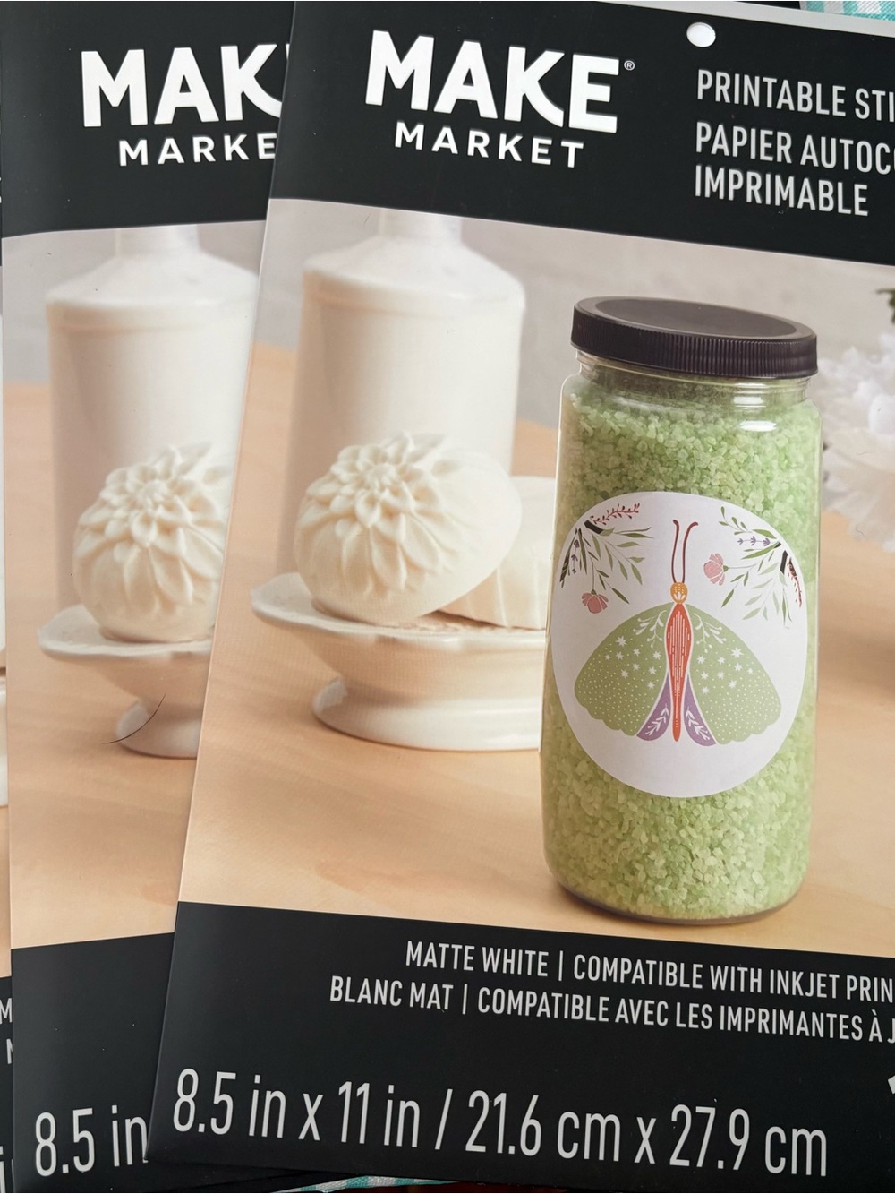 Makers Market Matte White Sticker Paper Packs with Green Accent